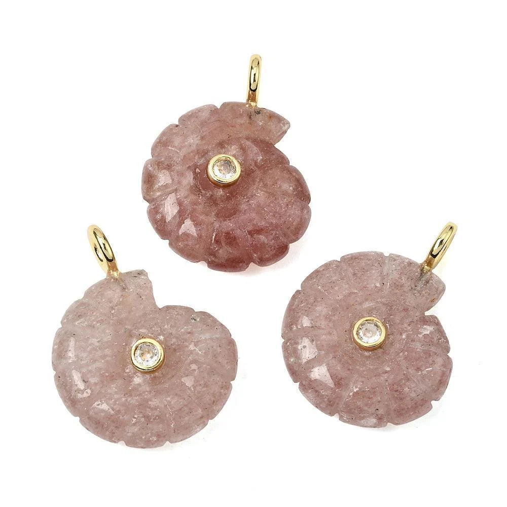 Edelsteen Hanger Strawberry Quartz Schelp Roze / Goud 34mm - per stuk - Image 2