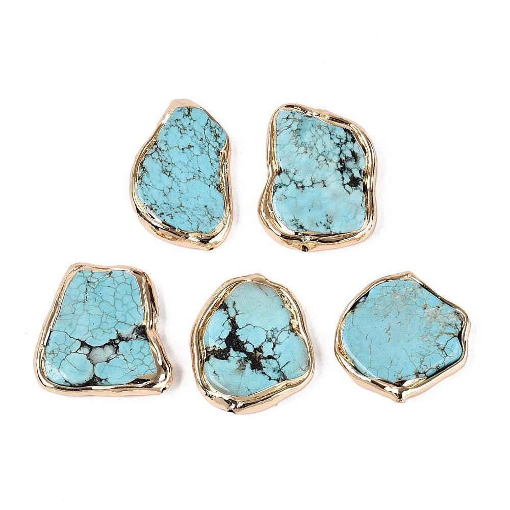 Edelsteen Howliet Nugget Turquoise met Messing Setting Goud 34mm - per stuk - Image 2
