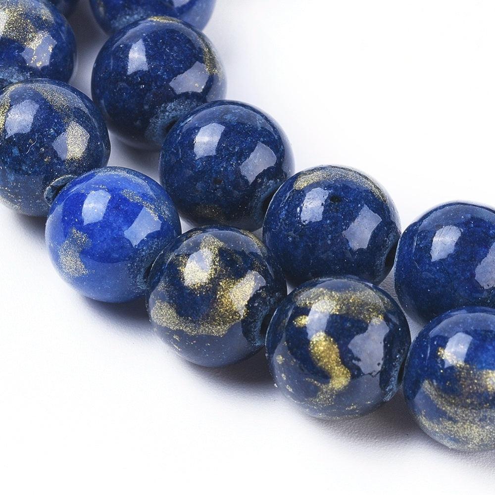 Edelsteen jade donkerblauw goud 6mm - 20 stuks - Image 2