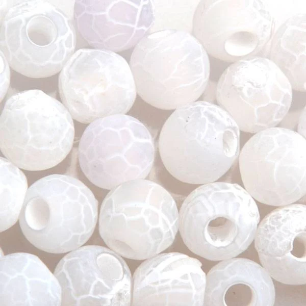 Edelsteen kraal Frosted crackle Agaat wit rond 6mm - 10 stuks