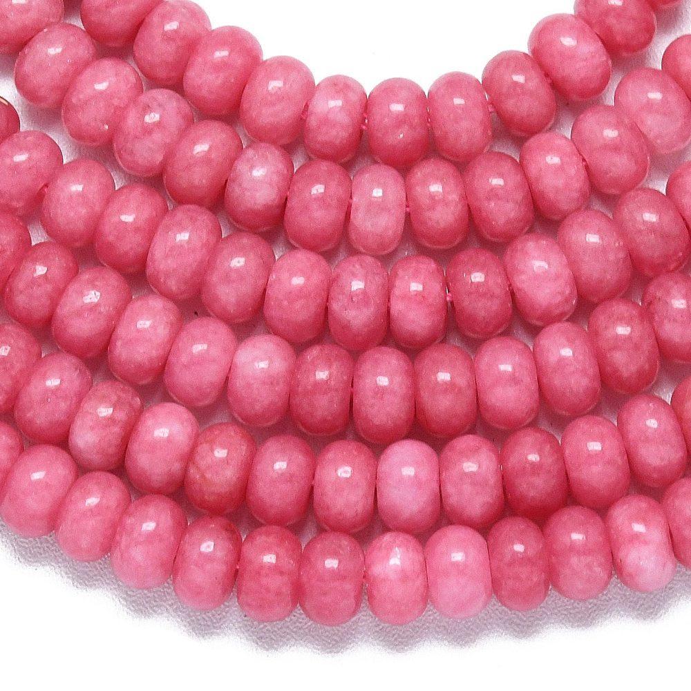 Edelsteen kraal Jade Rondelle Cerise roze 6x4mm - per 15 stuks - Image 2