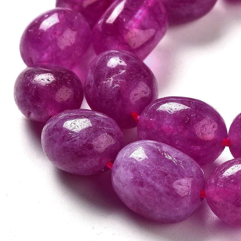 Edelsteen kraal ovaal Jade Fuchsia Paars 11mm - per stuk - Image 2