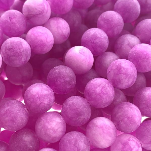 Edelsteen kraal rond jade frosted deep pink 8mm