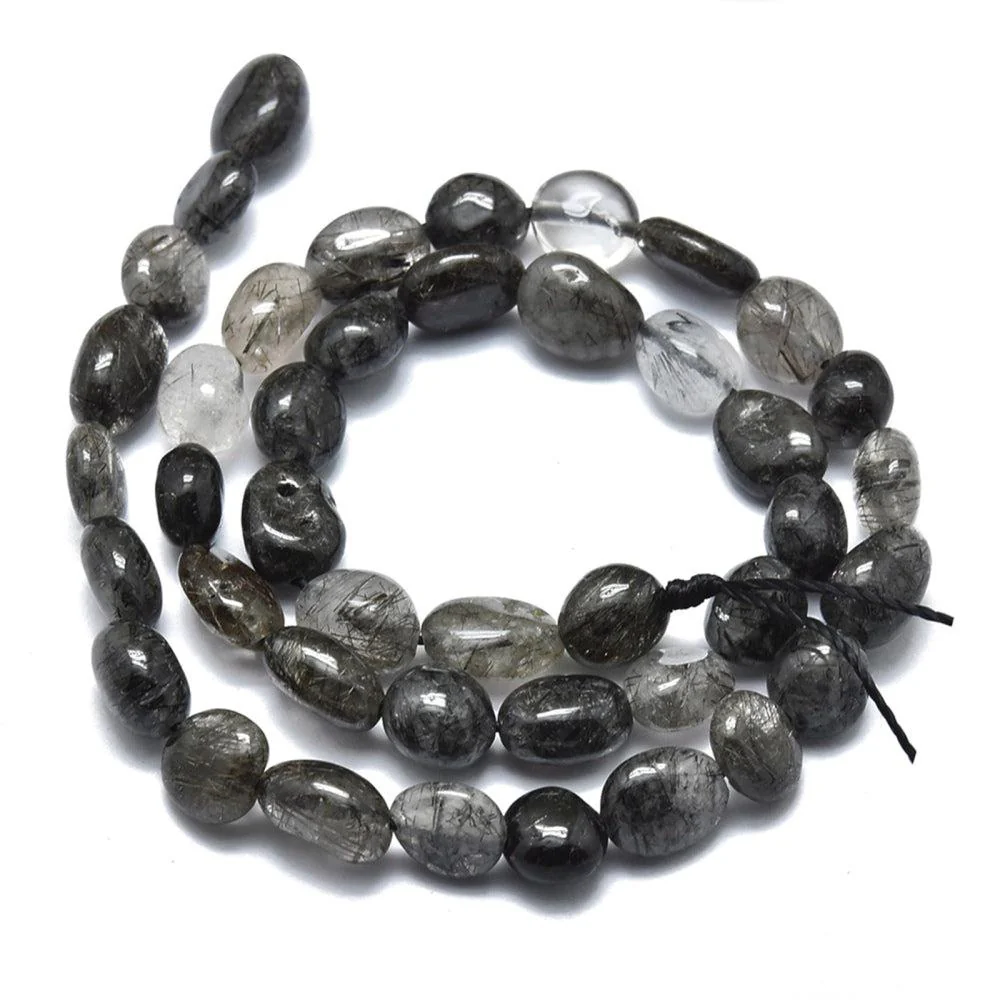 Edelsteen nugget tourmalinated quartz black 8-10mm - Image 2