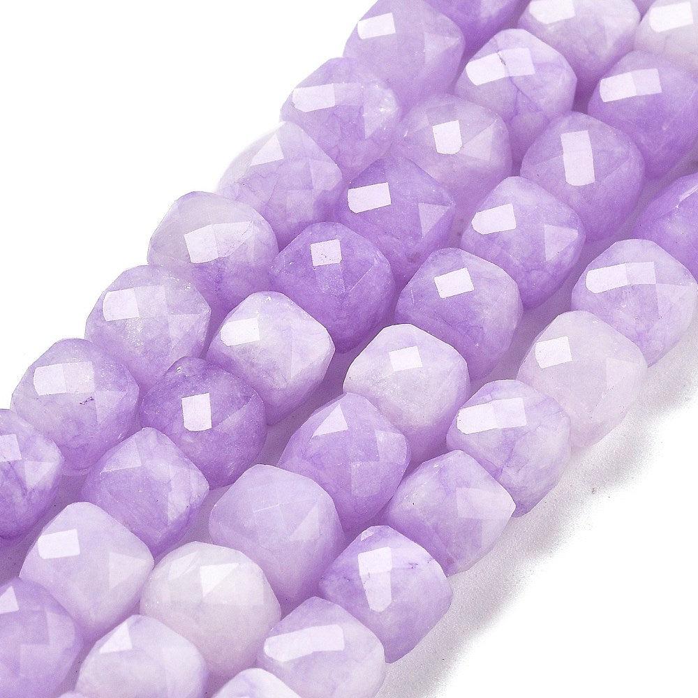 Edelsteen quartz paars faceted cube 7mm- per stuk