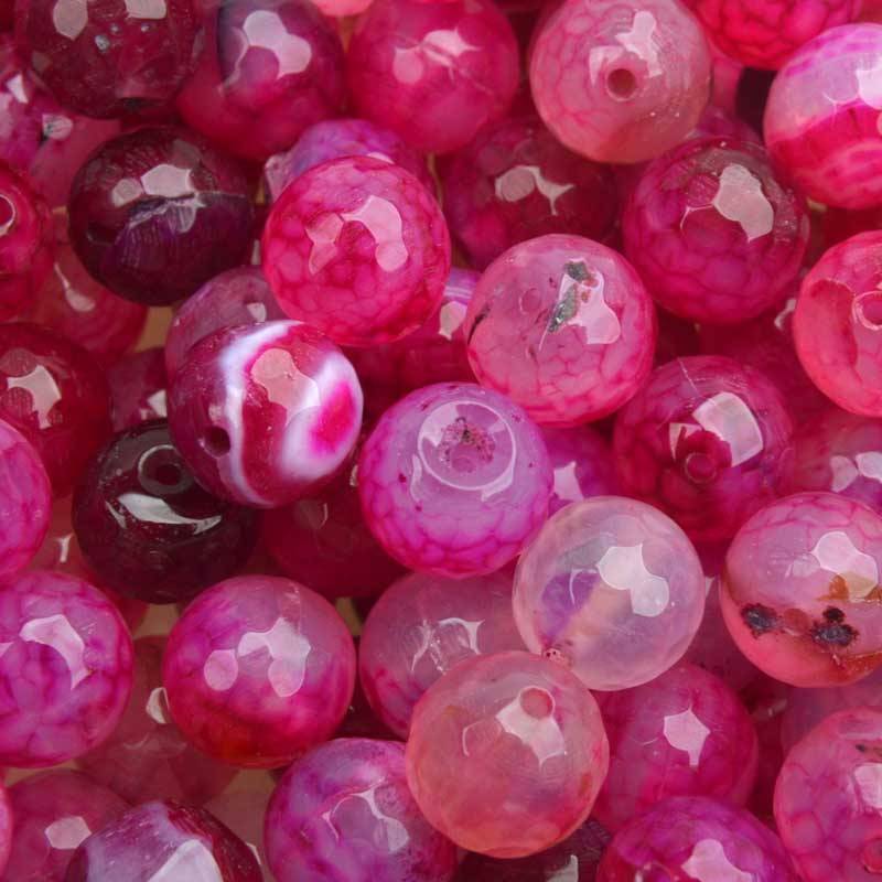 Edelsteen rond Crackle agaat fuchsia facet 10mm