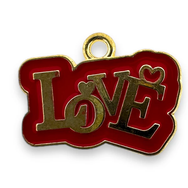 Emaille goudkleurige bedel love rood 21mm