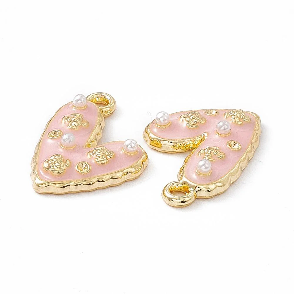 Emaille parel hartje roze/goud 21mm