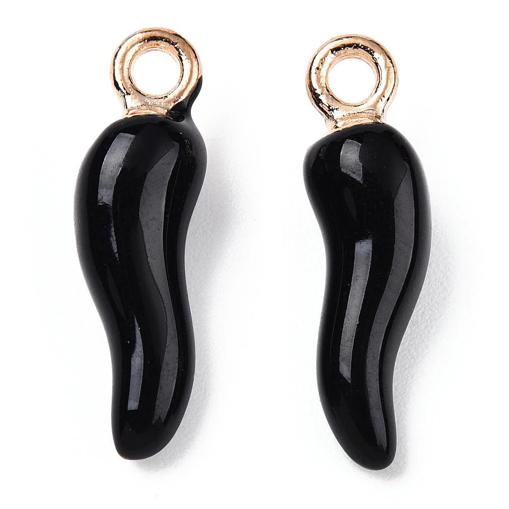 Emaille peper zwart/goud 21x6mm