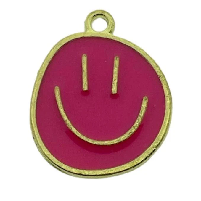 Emaille smiley roze/goud 24mm