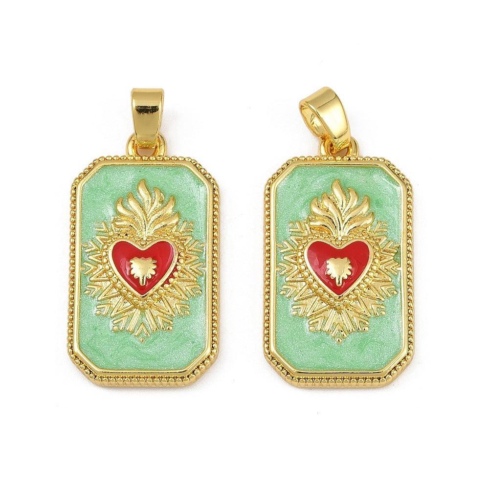 Emaille tarot bedel groen met rood hart 27.5mm - per stuk - Image 2