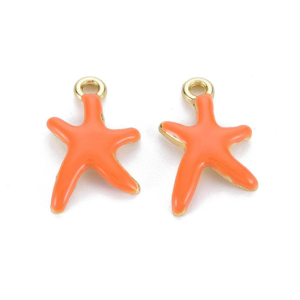 Emaille zeester oranje/goud 17mm