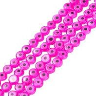 Evil eye lampwork kralen roze 8x3.2mm- 5 stuks