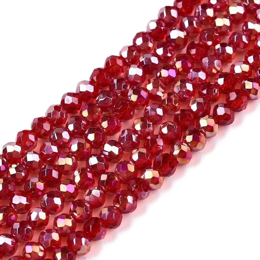 Facet electroplate AB plated red 3x2mm - ±145 stuks