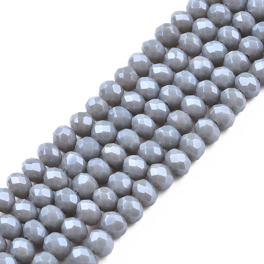 Facet electroplated luster plated grijs 8x6mm - ±60 stuks