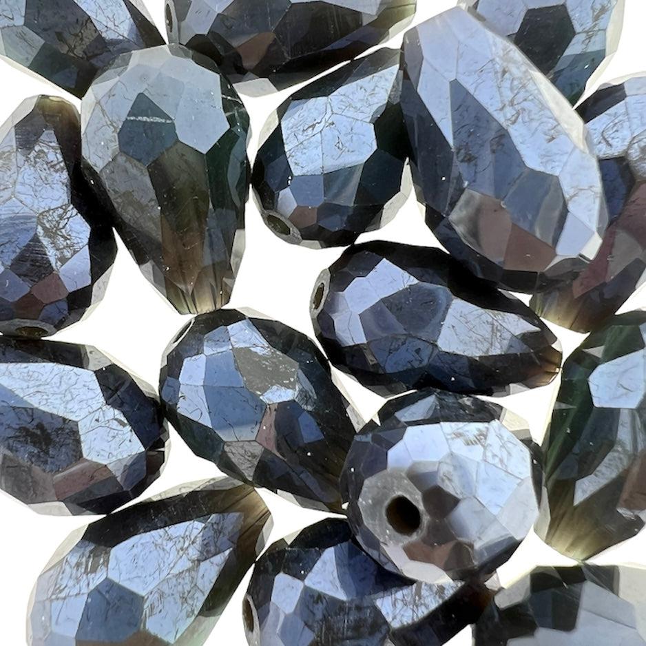 Facet kralen druppel dark blue 15x10mm - per stuk