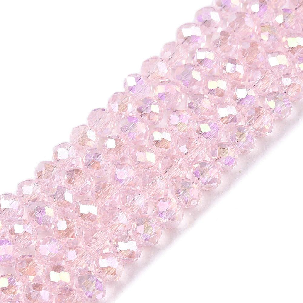 Facet princess pink AB plated 4x3mm - ±100 stuks