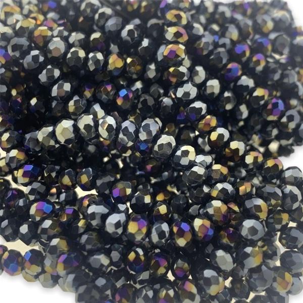 Facet rondel zwart AB 4x3mm - ±130 stuks