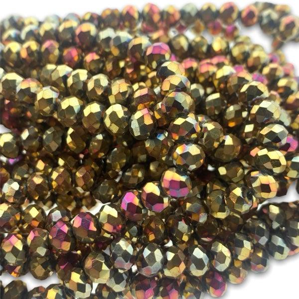 Facet rondel bruin AB glans 6x4mm - ±85 stuks