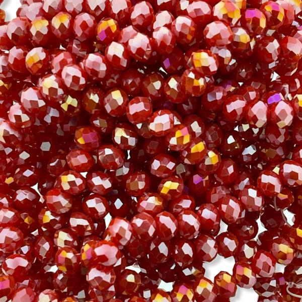 Facet rondel opaque red AB 6x4mm - ±85 stuks