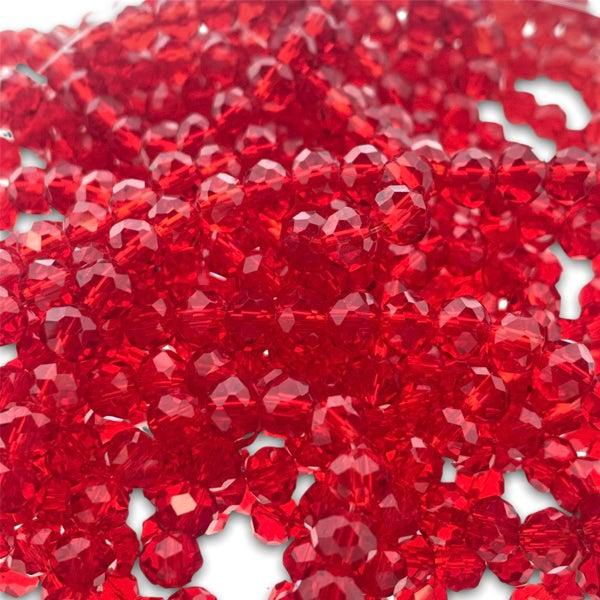 Facet rondel rood transparant 6x4mm - ±85 stuks