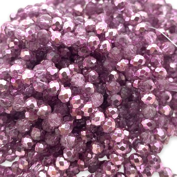 Facet rondel transparant roze 4x3mm - ±125 stuks