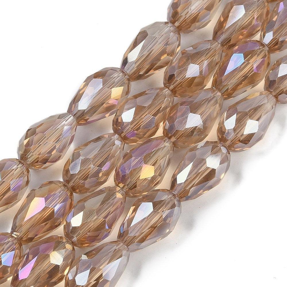 Facet teardrop electroplated AB plated camel 6x4mm - ±65 stuks