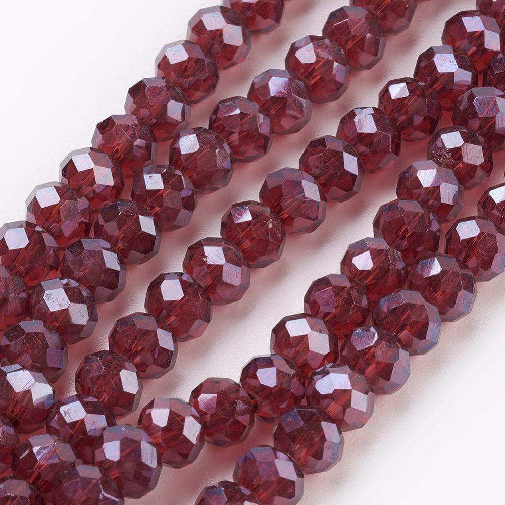 Facetkralen electroplated rood 6x4mm - per ±40cm