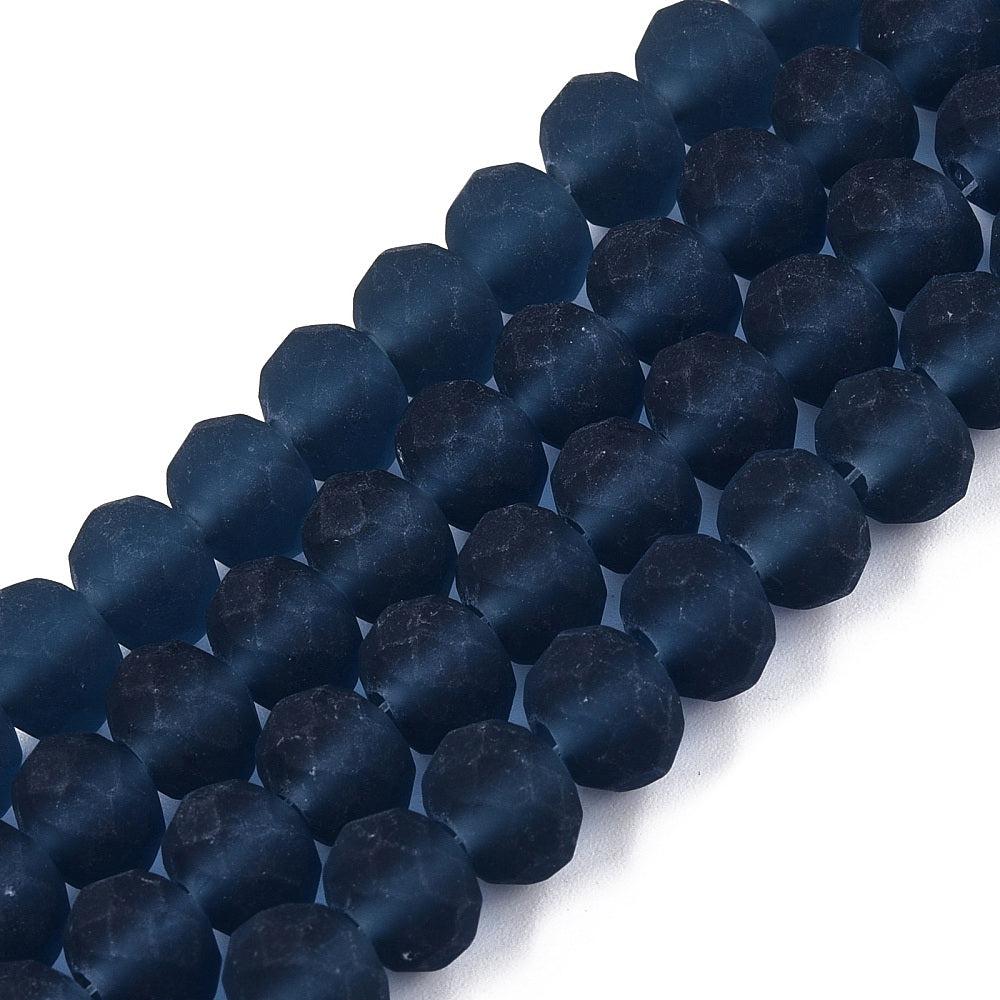 Facetkralen faceted frosted glass beads Marine Blue 8mm - ±64 stuks