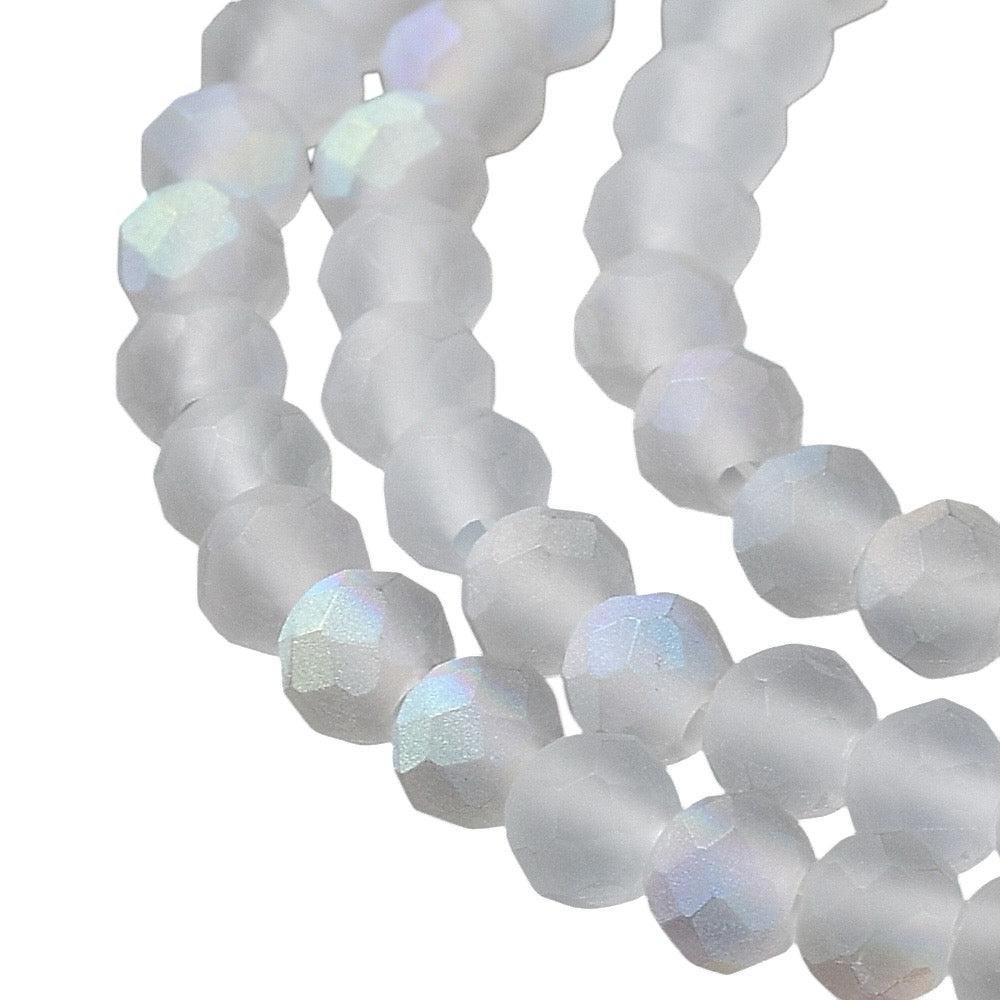 Facetkralen frosted AB plated white 4x3,5mm- ±113 stuks