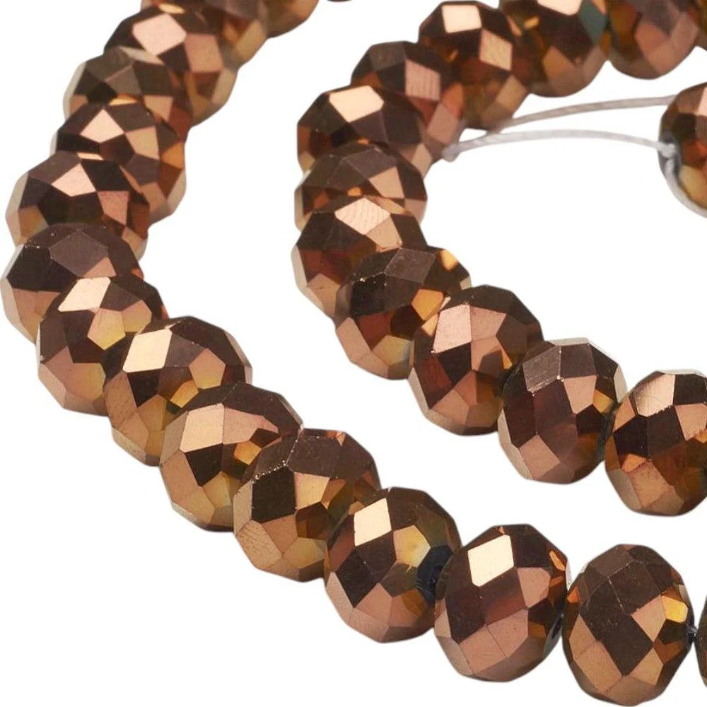 Facetkralen rondelle electroplated copper 10mm - ±60 stuks