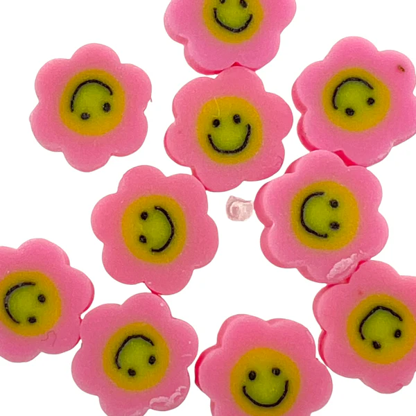Fimo bloem licht roze smiley 10mm - 10 stuks