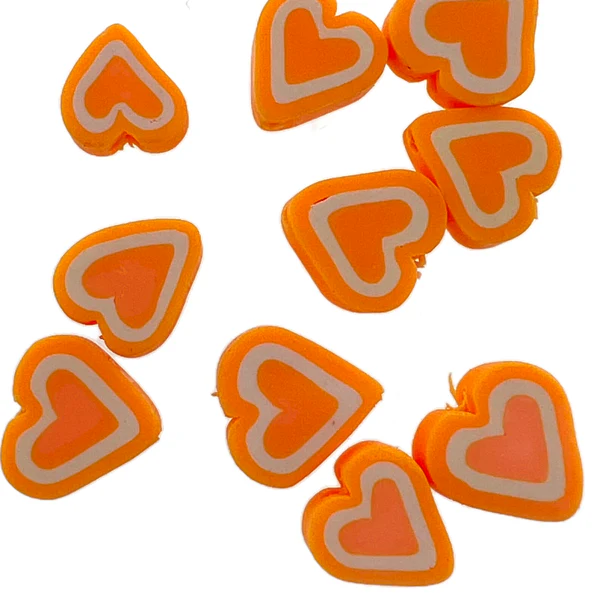 Fimo hartje oranje-wit 10mm - 10 stuks