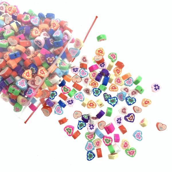 Fimo hartjes met bloem mix 10mm - 10 stuks - Image 2
