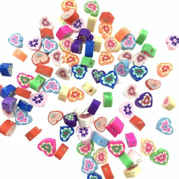 Fimo hartjes met bloem mix 10mm - 10 stuks - Image 3