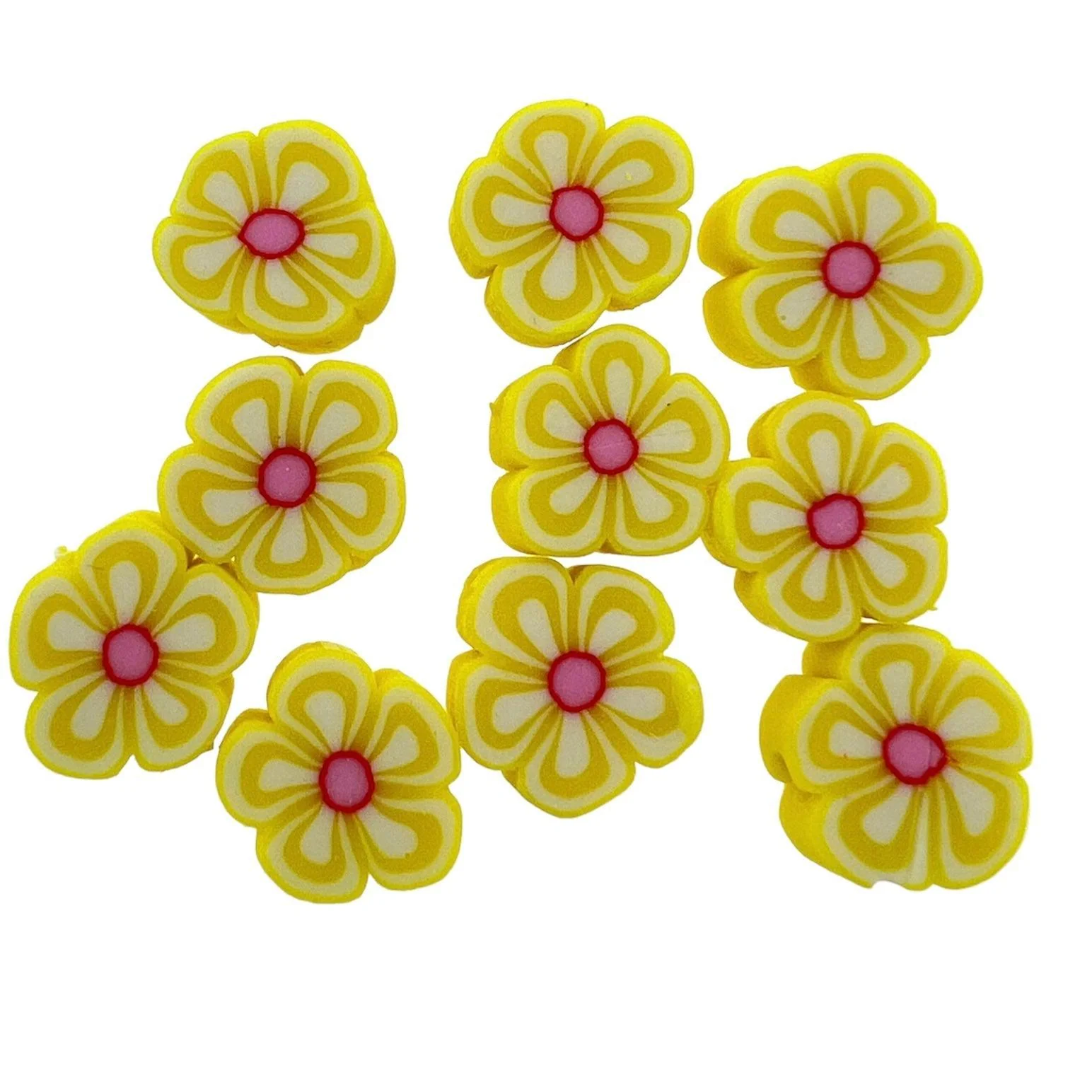 Fimo kralen bloem geel-roze 10mm - 10 stuks