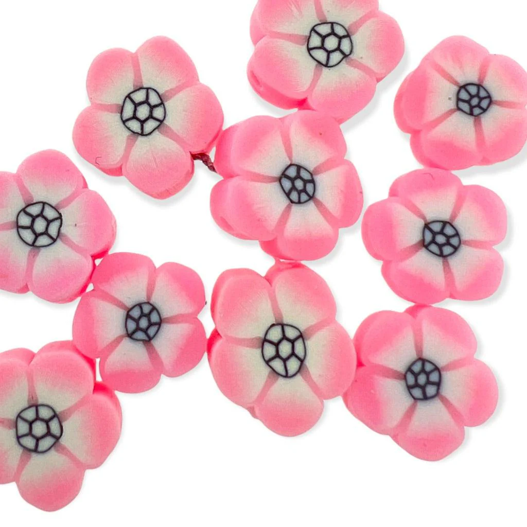 Fimo kralen bloem roze ±10mm - 10 stuks