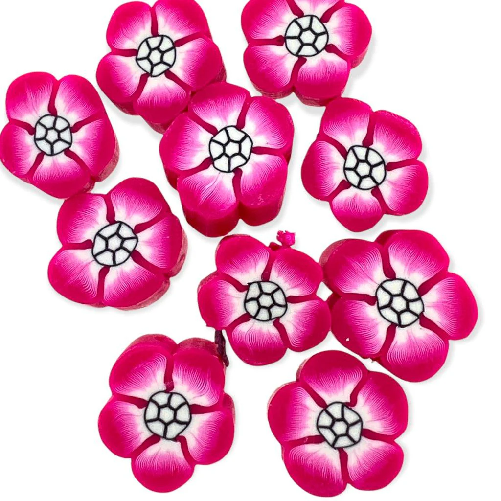 Fimo kralen bloem roze ±10mm - 10 stuks