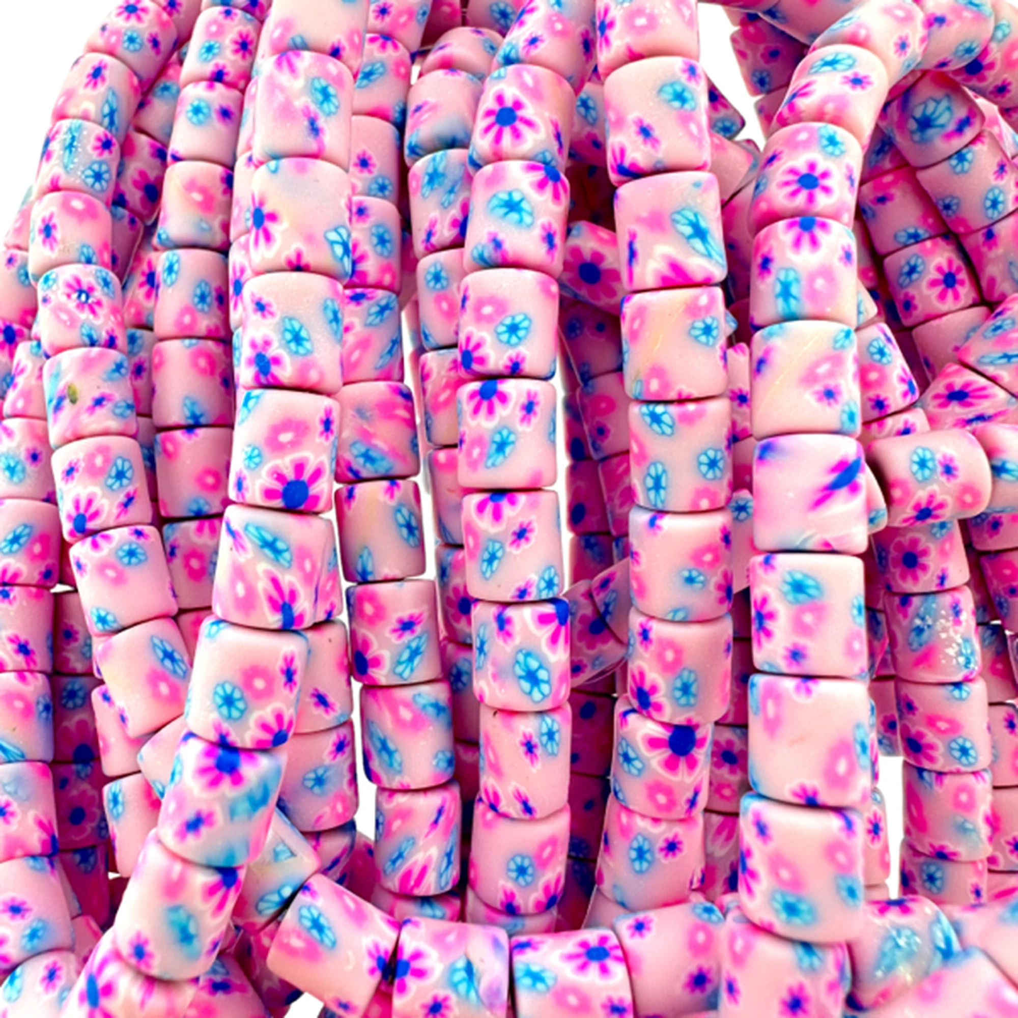 Fimo kralen bloemetjes Roze multicolor 6mm - ±20 stuks