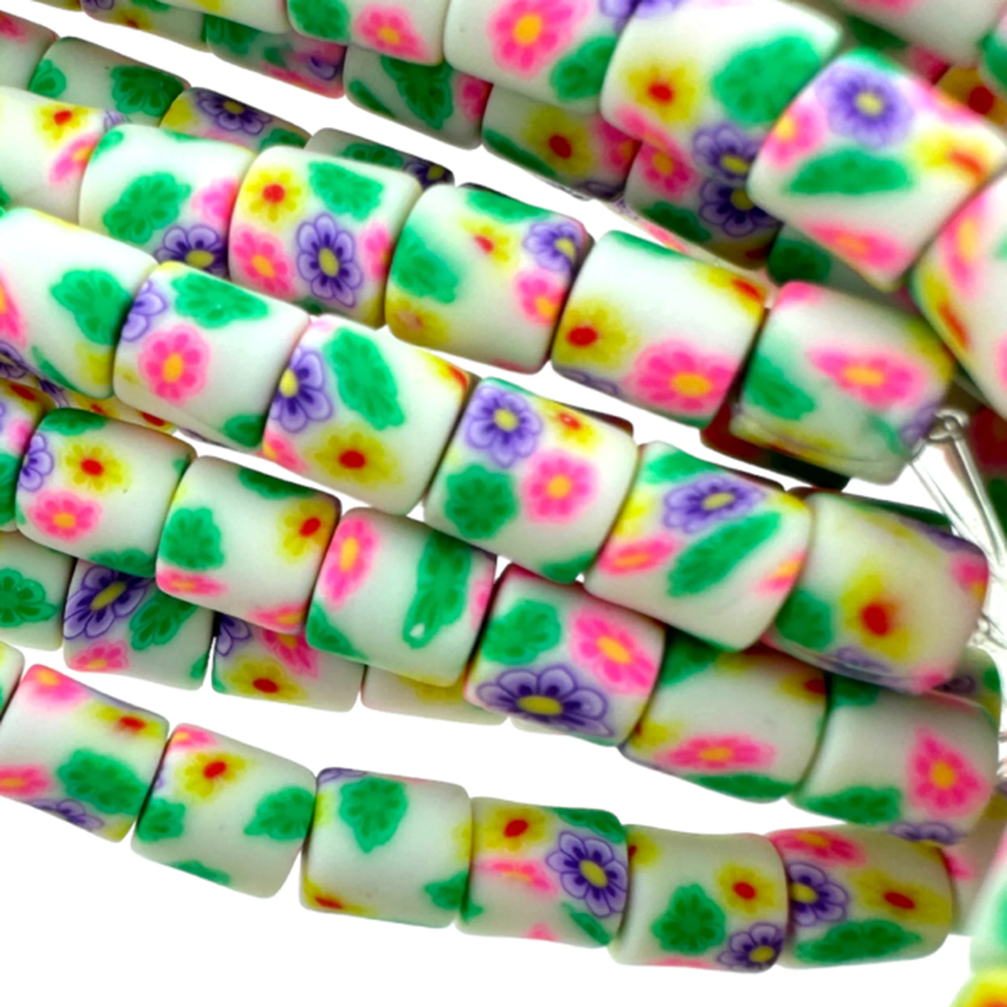 Fimo kralen bloemetjes Wit multicolor 6mm - ±20 stuks