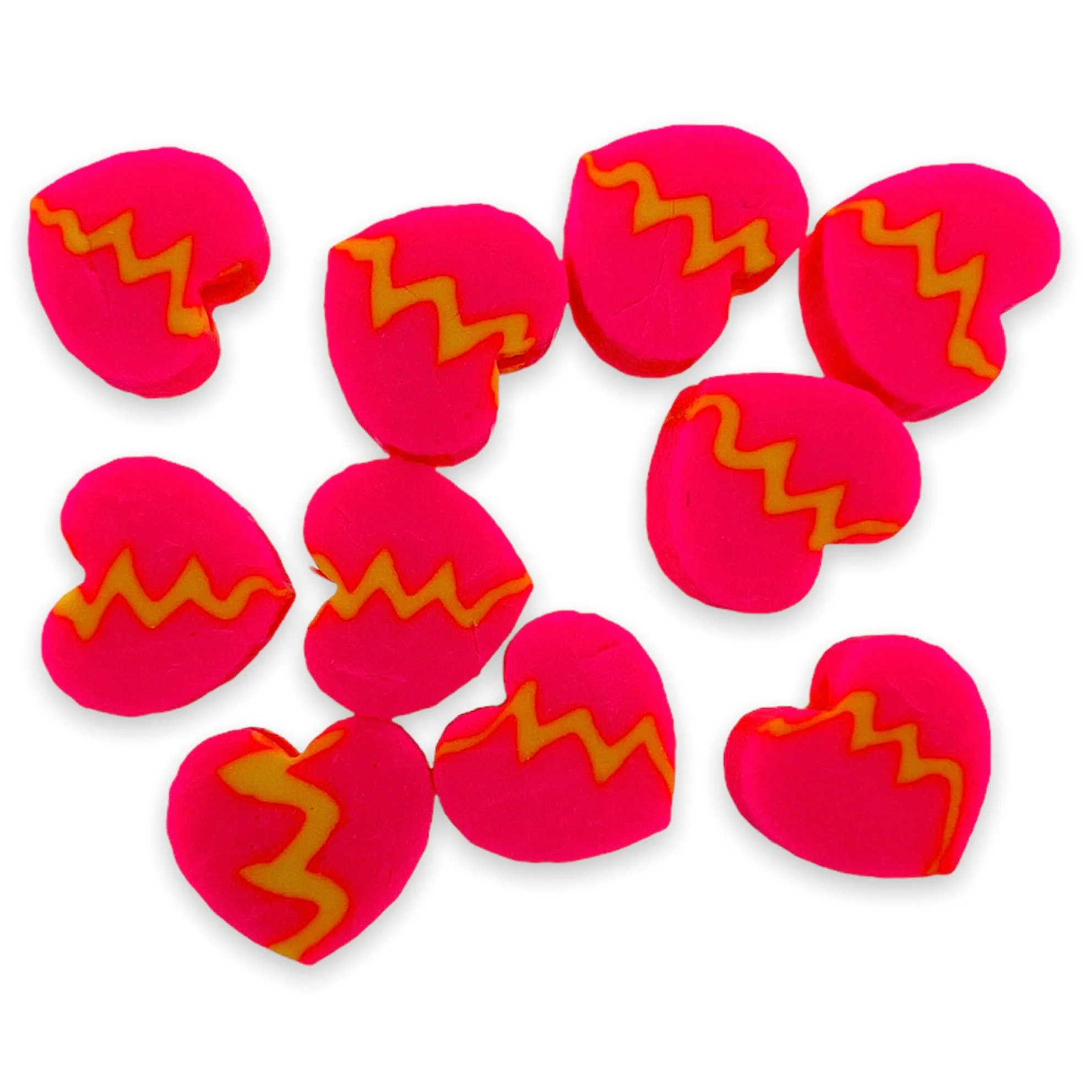 Fimo kralen gebroken hart geel-neon 10mm - 10 stuks