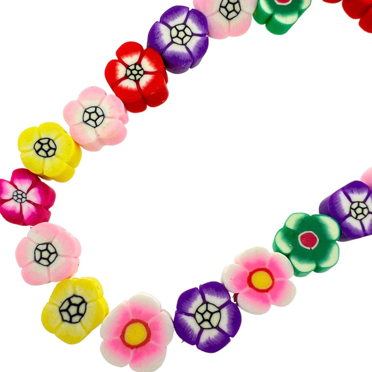 Fimo kralen hele streng bloementjes multicolor 10mm - ±40 stuks