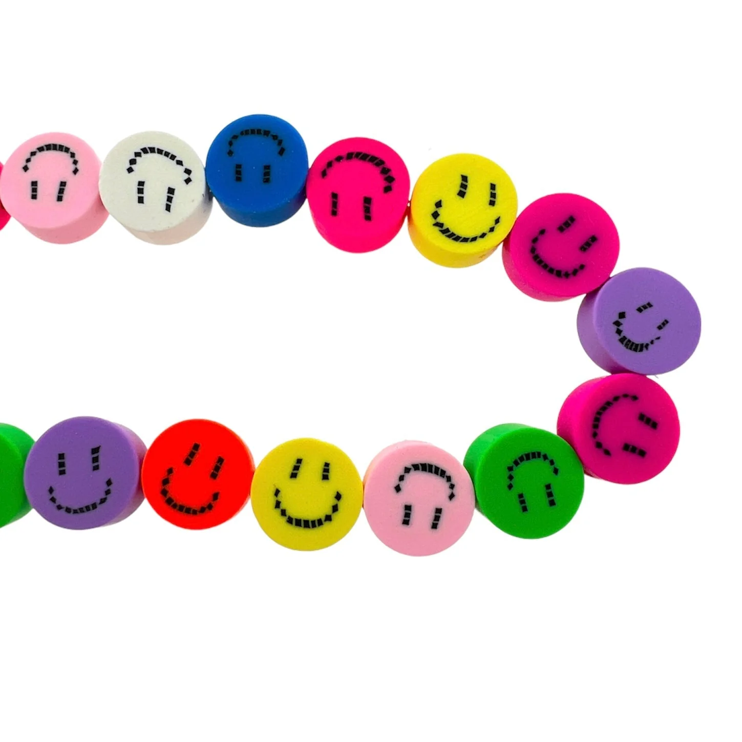 Fimo kralen hele streng smiley multicolor 10mm - ±40 stuks