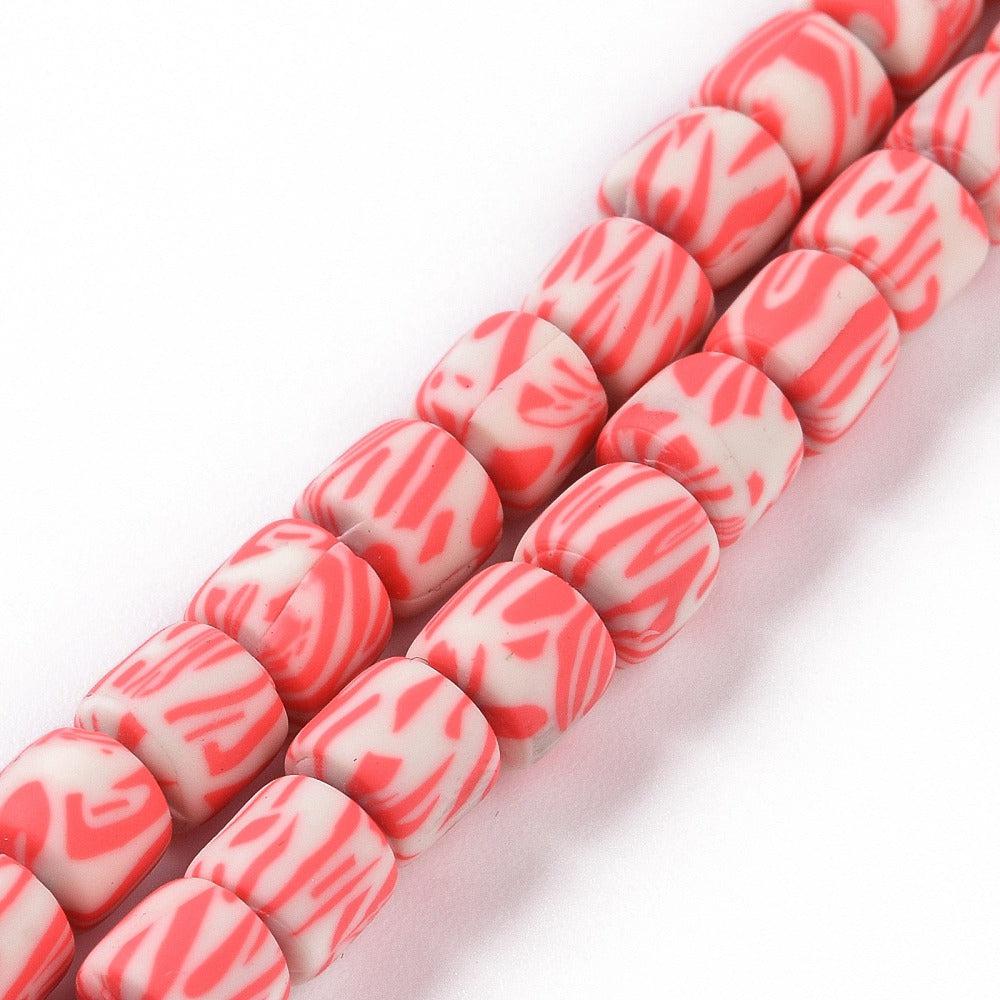 Fimo kralen print roze/rood 6mm - 20 stuks