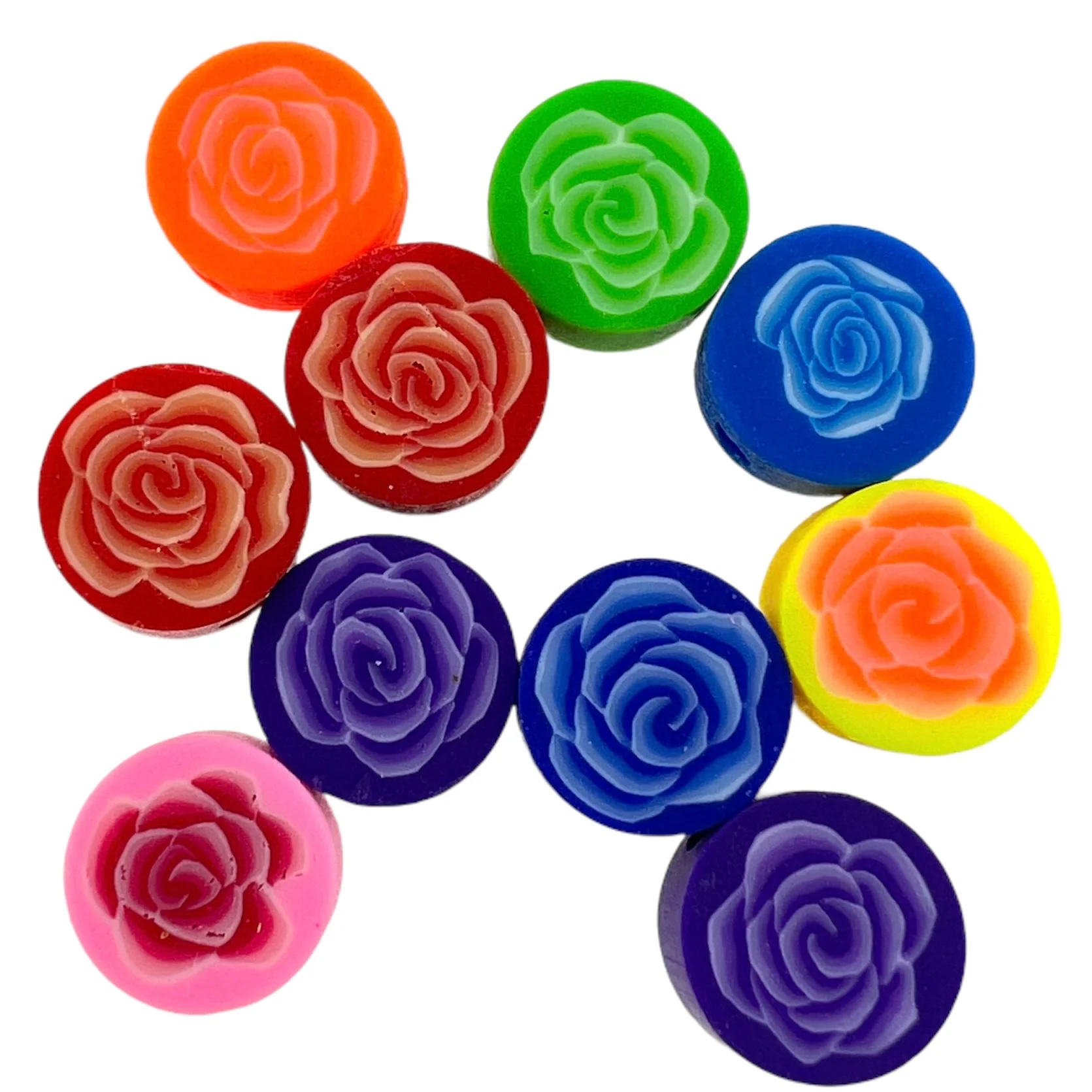Fimo kralen roos multicolor mix 10mm - 10 stuks