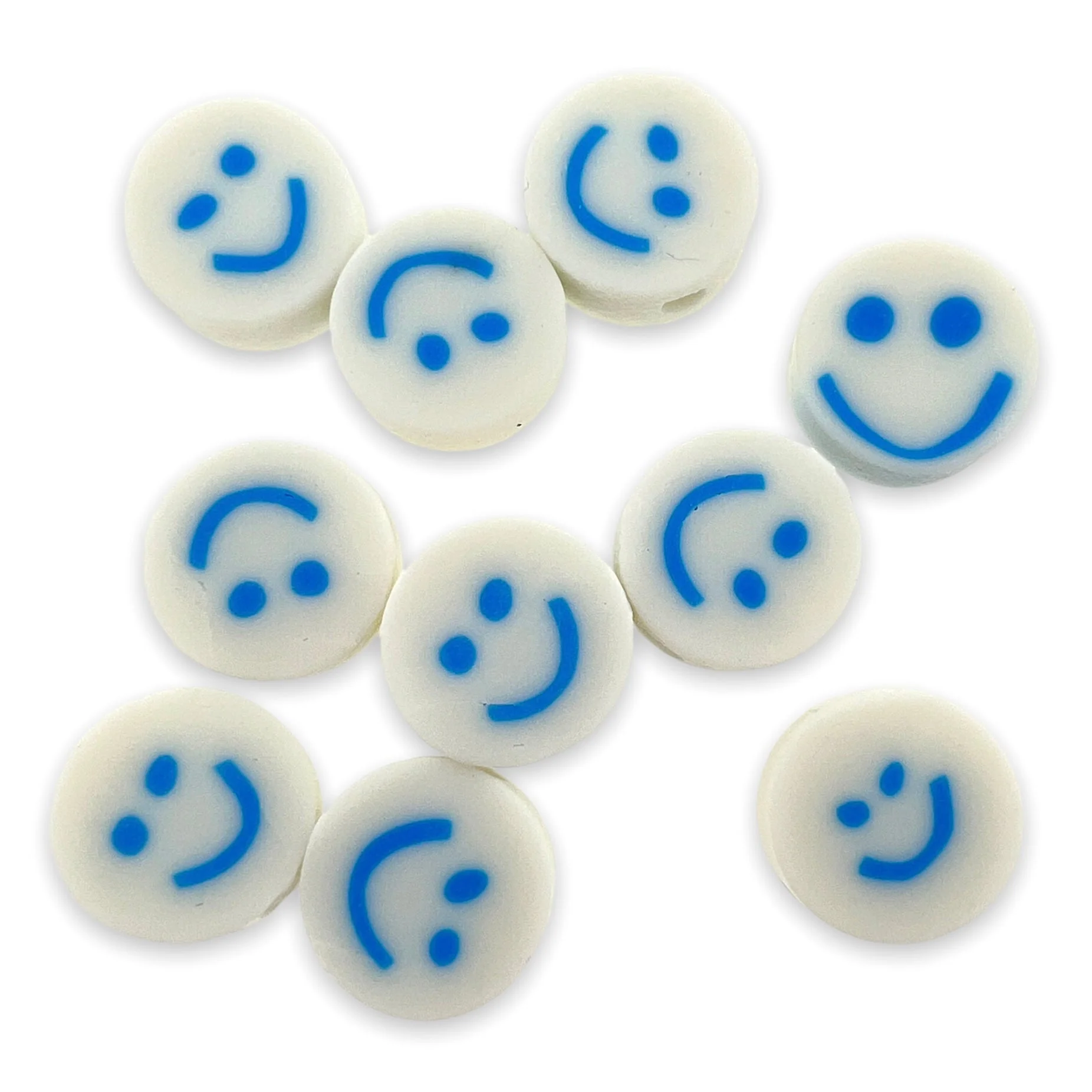 Fimo kralen smiley blauw 10mm - 10 stuks