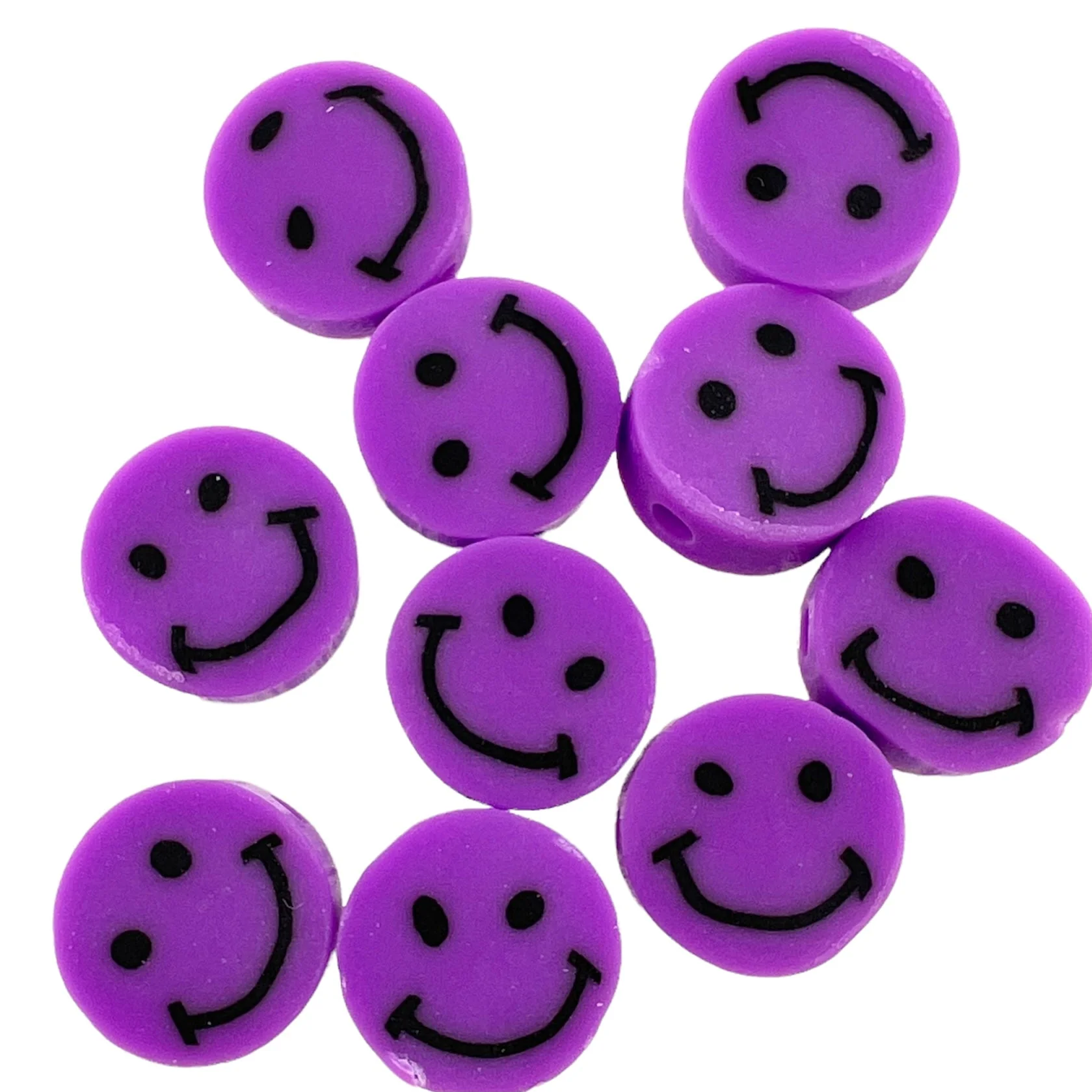Fimo kralen smiley paars 10mm - 10 stuks