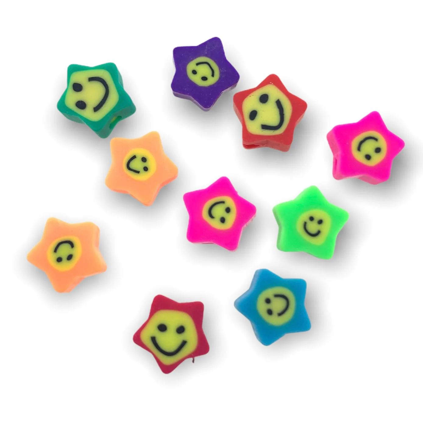 Fimo kralen sterren smiley multicolor 10mm - 10 stuks
