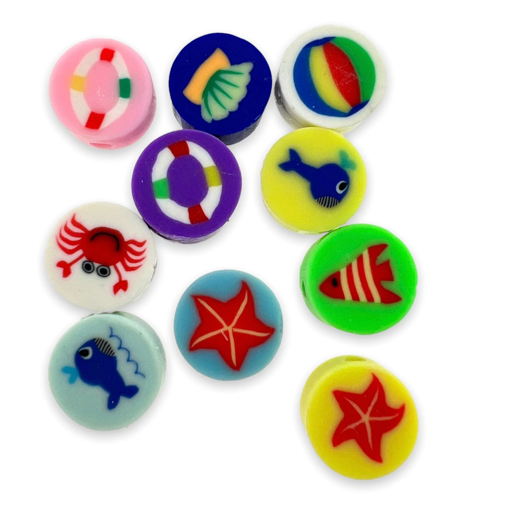 Fimo kralen zee mix multicolor ±10mm - 10 stuks