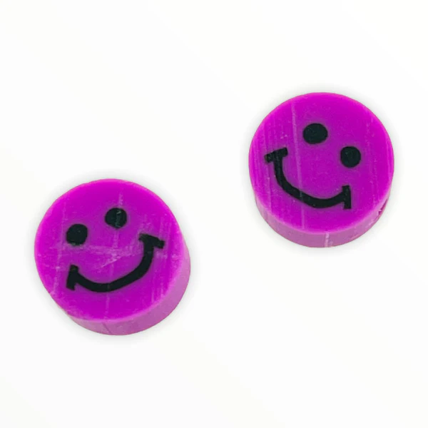 Fimo smiley kralen Fuchsia 10mm - 10 stuks